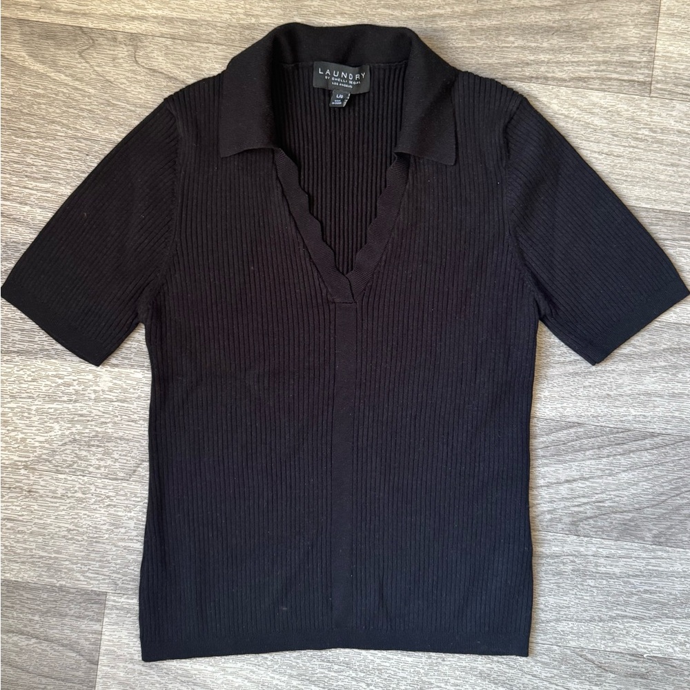 Laundry By Shelli Segal Charcoal‎ Ribbed Knit Top - Picture 2 of 4